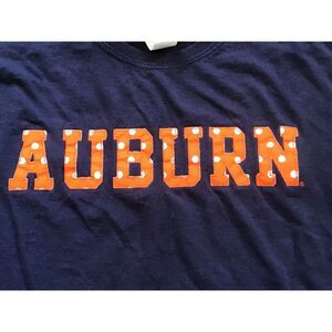 Vintage Auburn Ladies BLUE Shirt Embroidered Spell Out T-Shirt Logo Short Sleeve